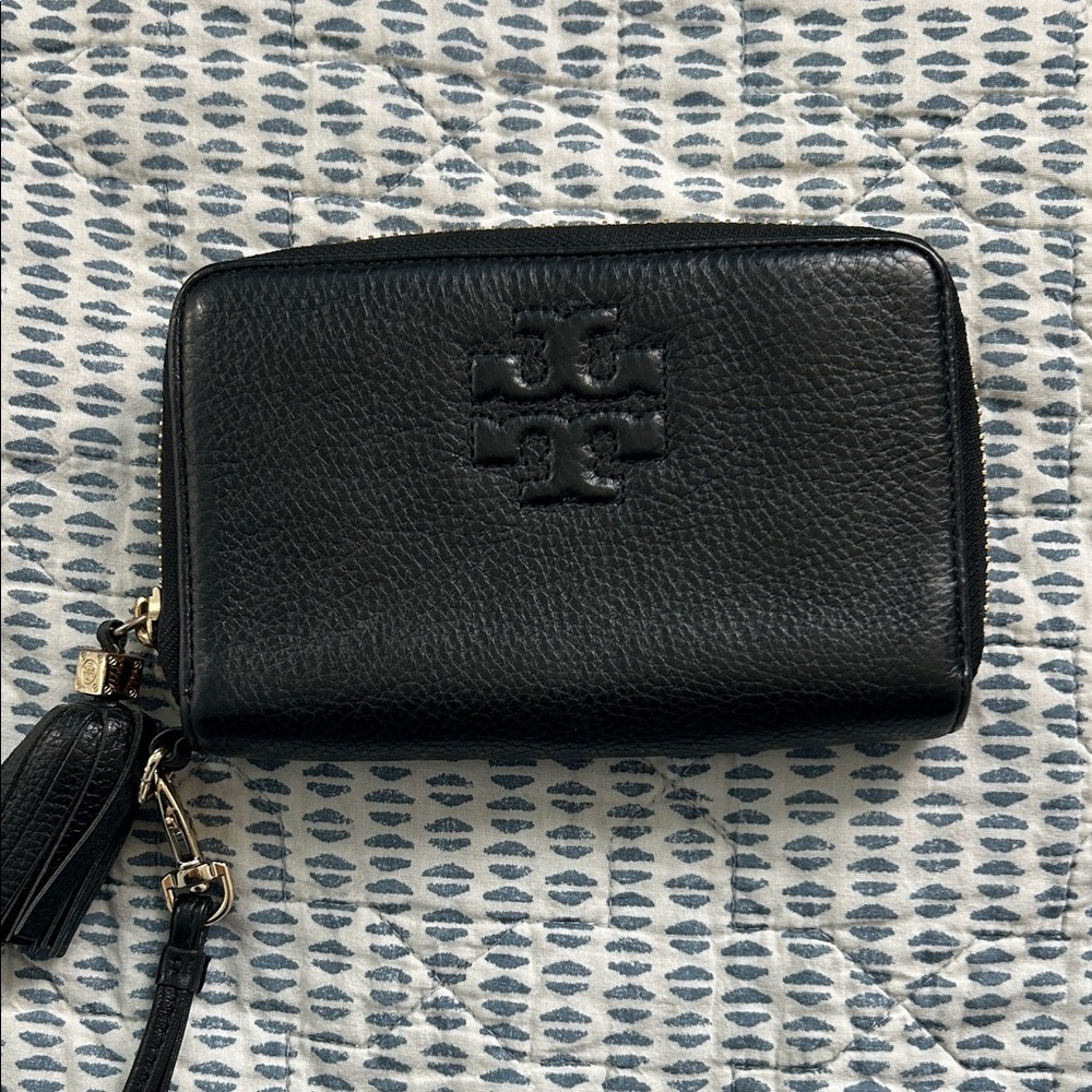 Tory Burch Black Pebbled Leather Wallet